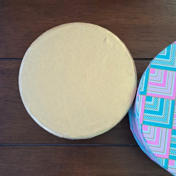 Cute Round Decorative Paper Storage Gift Box 6" 5" Two Pink Blue Gold Geometric - Picture 6 of 15